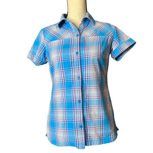 Columbia Omni-Wick Button-up Blouse in Blue and Purple Plaid Size Small